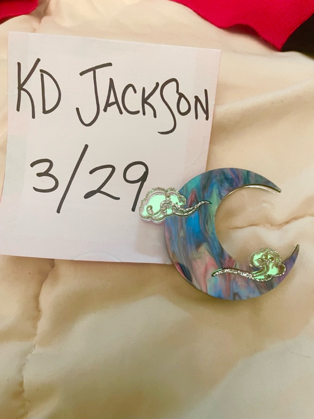 Kimchi And Coconut Iridescent Moon-Shape Brooch in Blue-Purple
